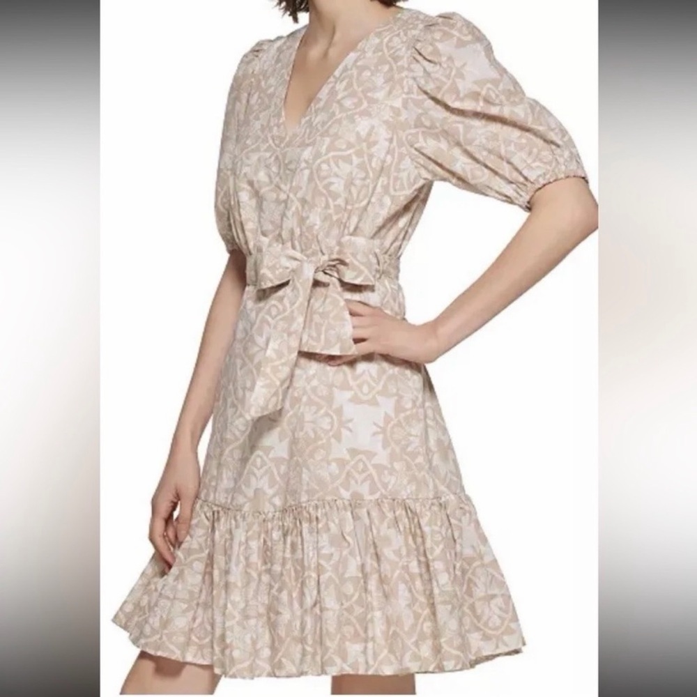 Calvin Klein Puff-Sleeve Belted Dress size 14